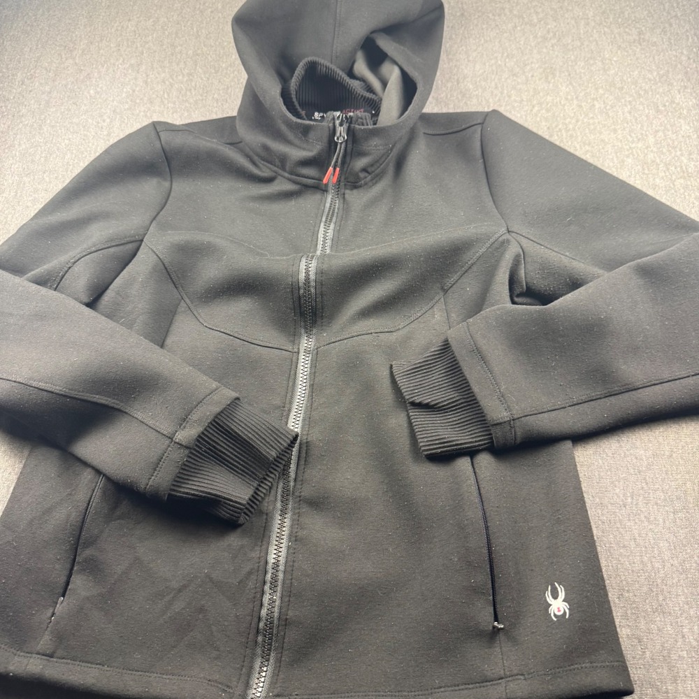 Spyder Active Mens Full Zip Hoodie Black Midweight Thumbhole Jacket SP850 Size M